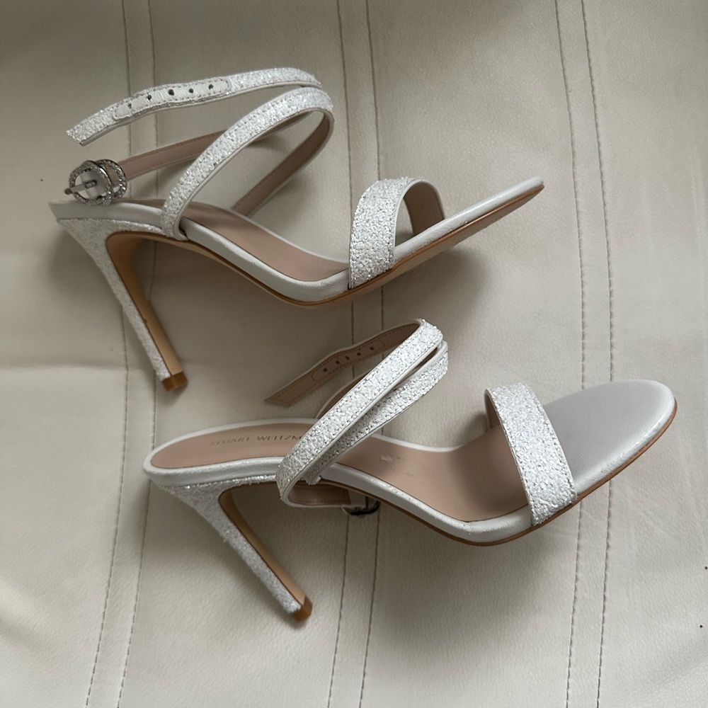 Wedding White Glitter Stuart Weitzman Strappy Heels (6)